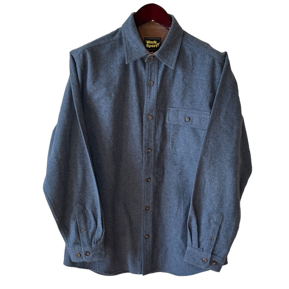 Work N' Sport Chamois Shirt Mens L Blue Long Sleeve Button Up Soft Flannel